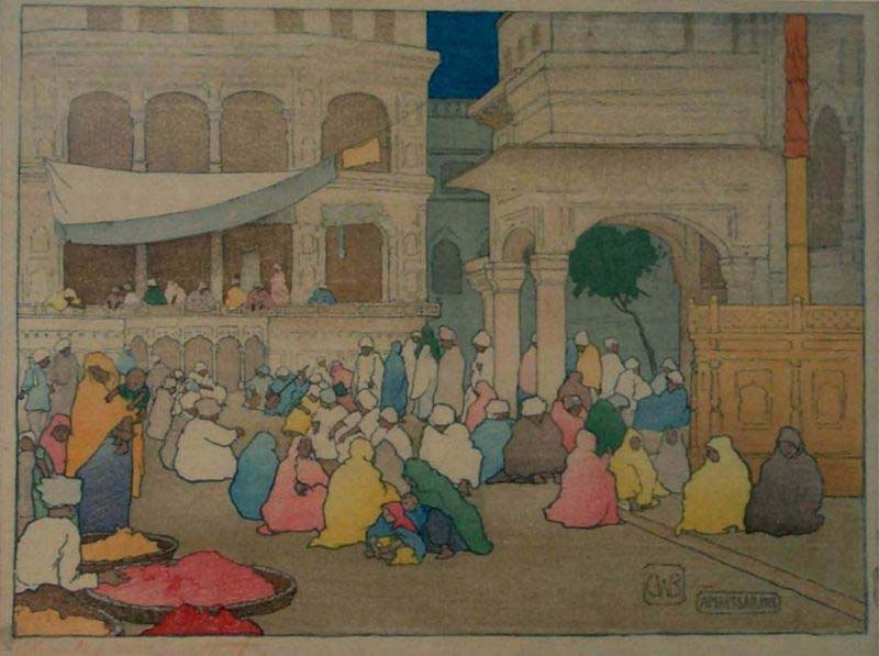 Amritsar [India], color woodblock print by Charles W. Bartlett, 1916, Honolulu Academy of Arts